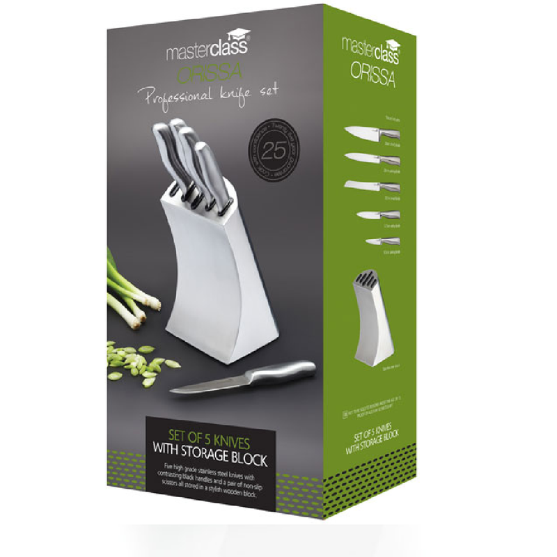 Kitchen Craft MCKNB45 Orissa 5 Piece Knife Set with Deluxe SS Storage Block