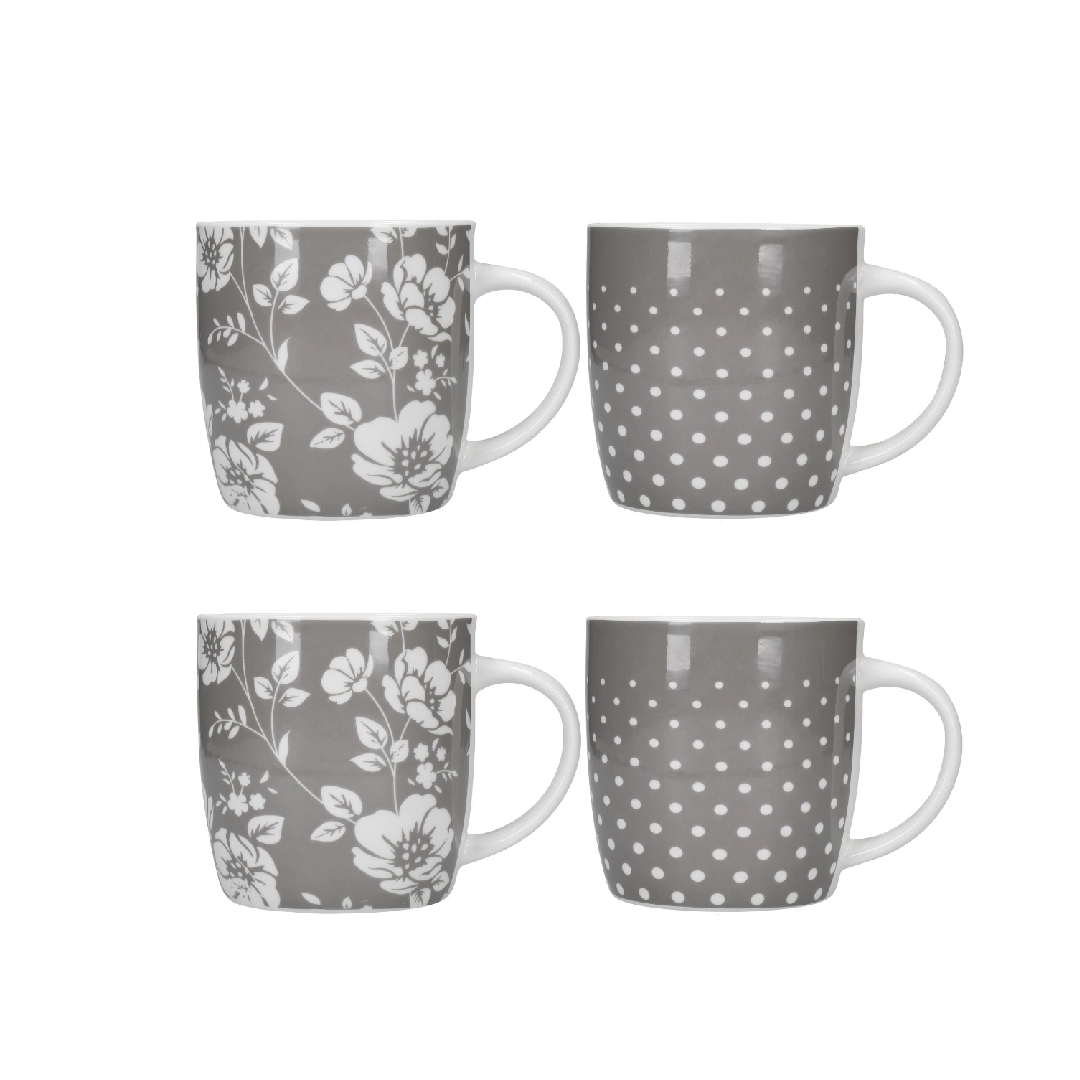Kitchen Craft Barrel Mug Set Of 4 Grey Dot Floral