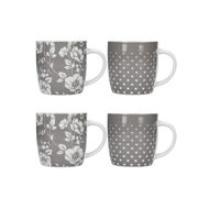 Kitchen Craft Barrel Mug Set Of 4 Grey Dot Floral