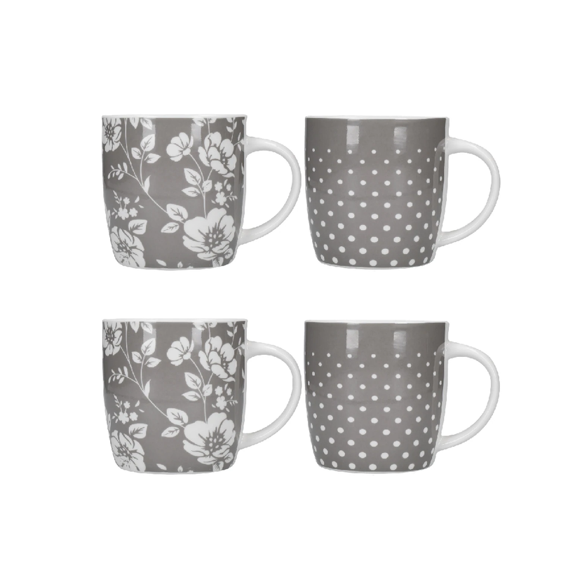 Kitchen Craft Barrel Mug Set Of 4 Grey Dot Floral