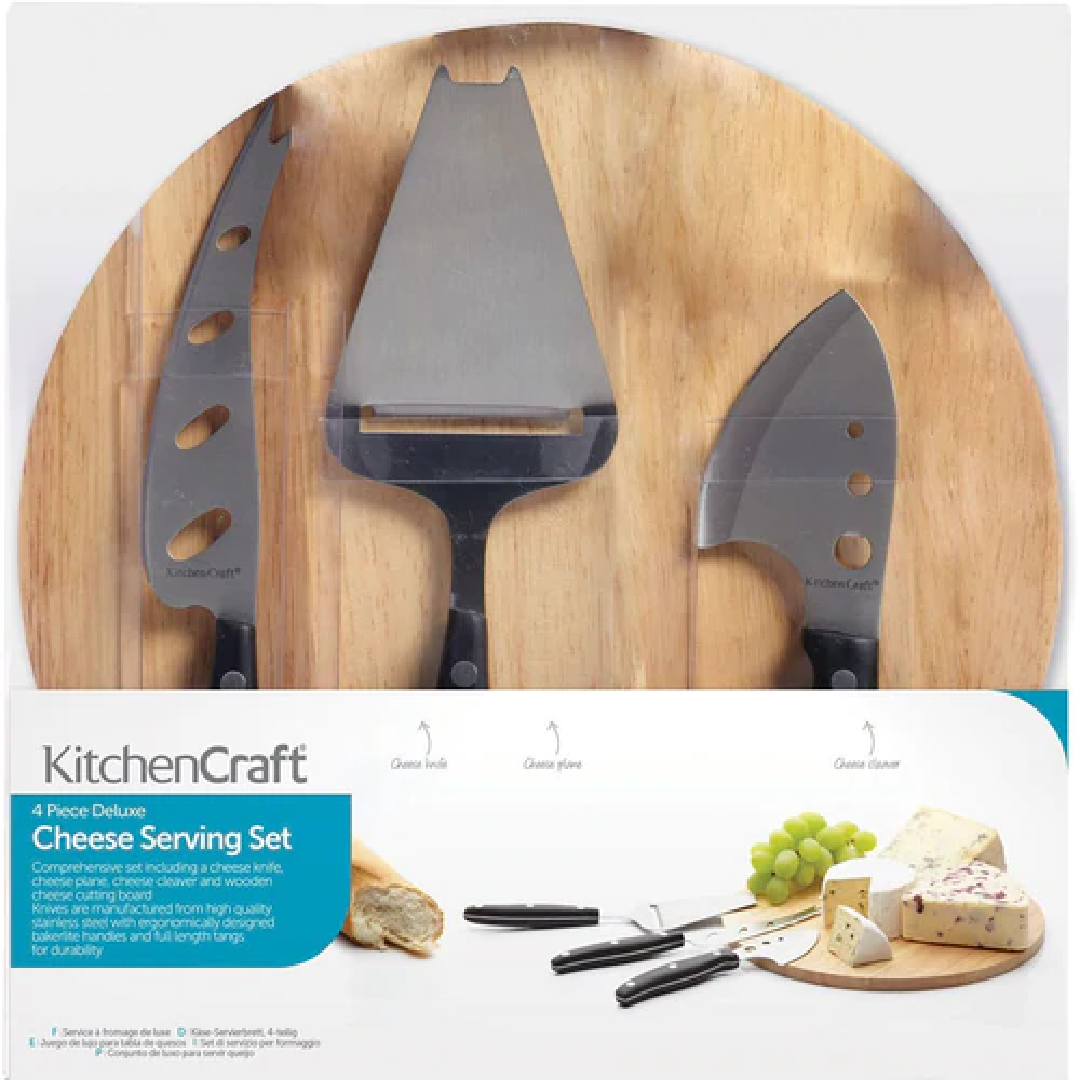 KitchenCraft Cheese Serving Set With Board and 3 Cheese Servers