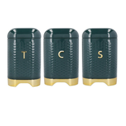 LOVELLO Textured TEA COFFEE SUGAR Storage TINS GREEN Kitchen JARS