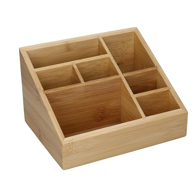 Copco Bamboo Household Organiser – 7-Compartment Desk Tidy (19 × 15 × 11.5 cm)