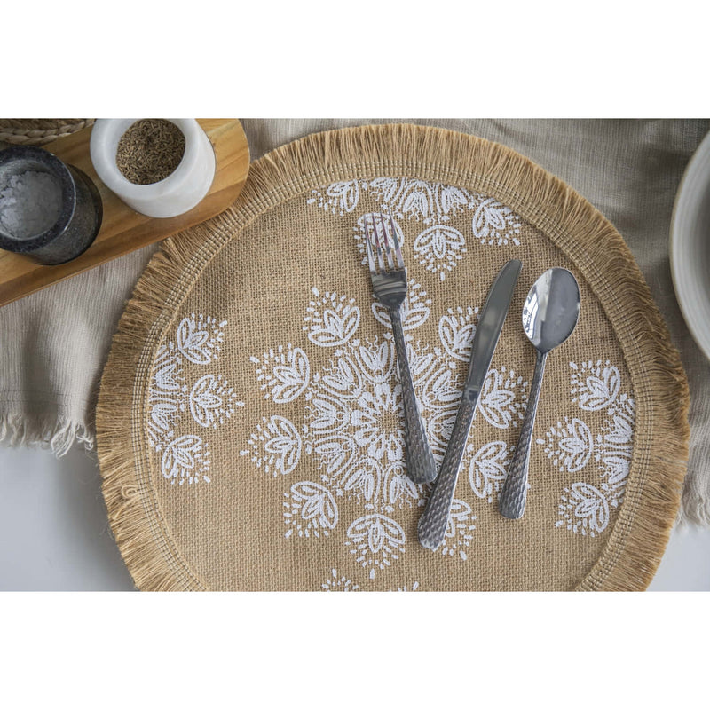 Creative Tops Hessian Jute Patterned Woven Placemats White Leaf Set of 4 42cm