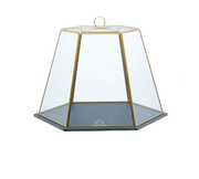 Artesà Geometric Glass Cheese / Cake Dome with Slate Serving Board, 31 x 27.5 x 25 cm (12" x 11" x 10") - Brass Effect