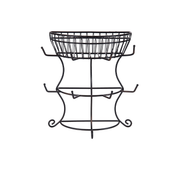 Gourmet Basics by Mikasa French Countryside Metal Mug Tree with Storage Basket, Antique Black, 14.75-Inch - 5154681