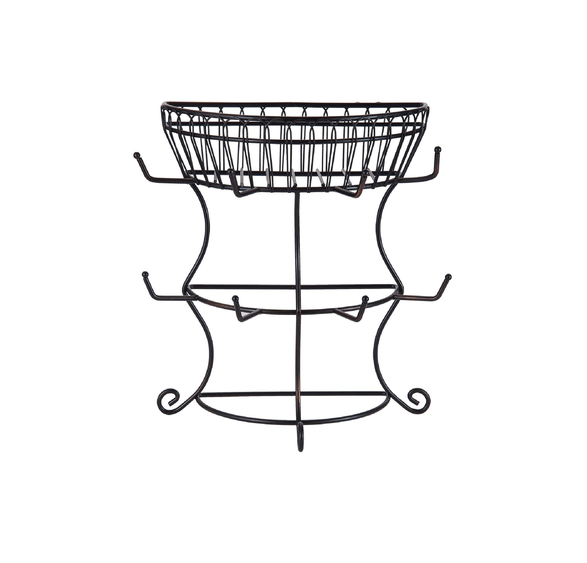 Gourmet Basics by Mikasa French Countryside Metal Mug Tree with Storage Basket, Antique Black, 14.75-Inch - 5154681