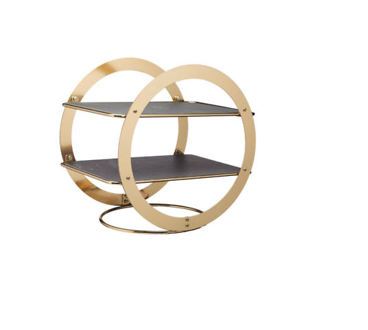 Artesa 2 Tier Brass Colored Buffet / Cheese Serving Stand with Slate Platters