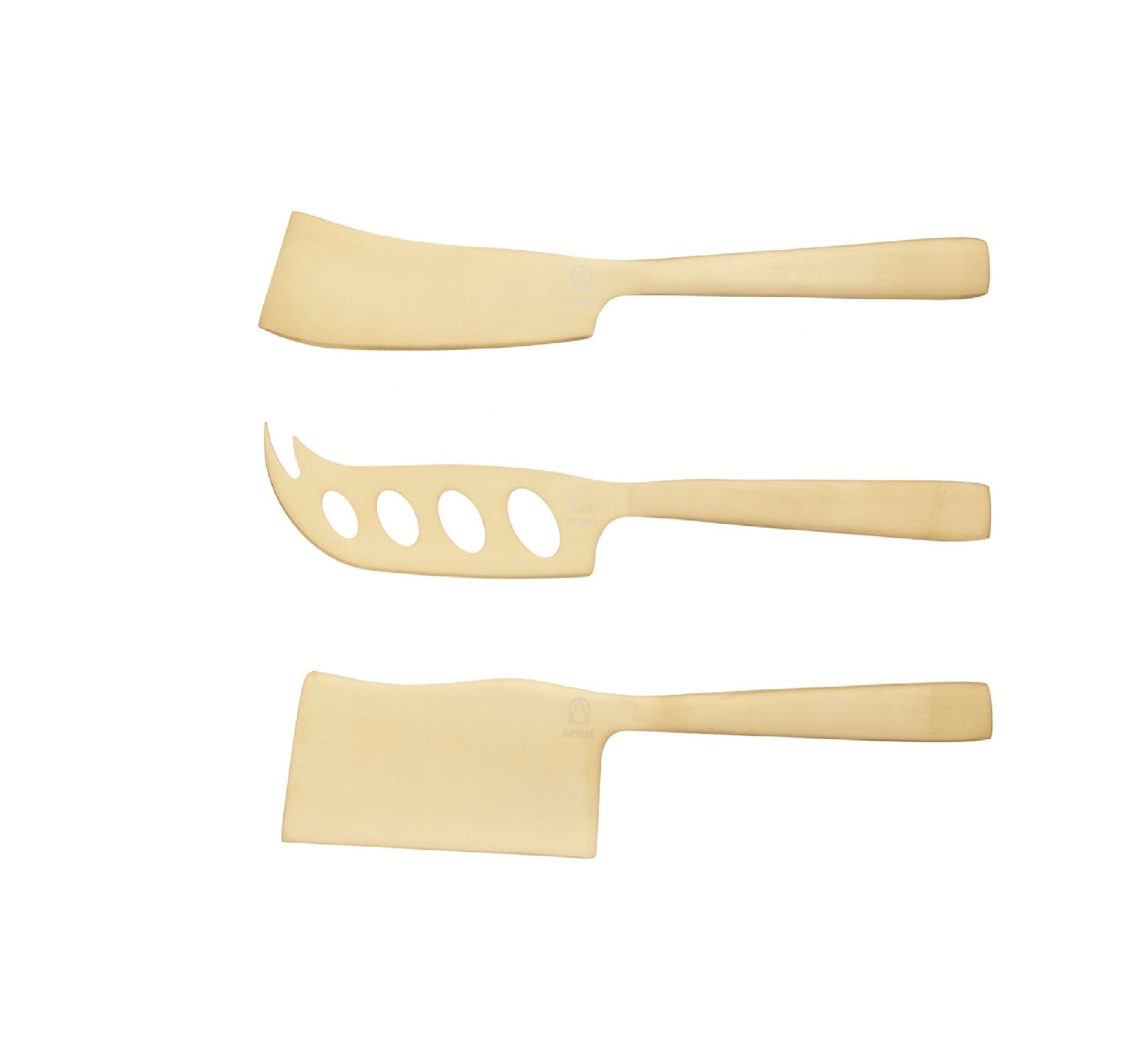 ART CHEESE KNIFE SET OF 3 BRASS