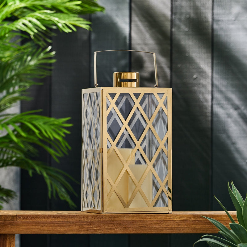 Stainless Steel Outdoor Lantern, Gold