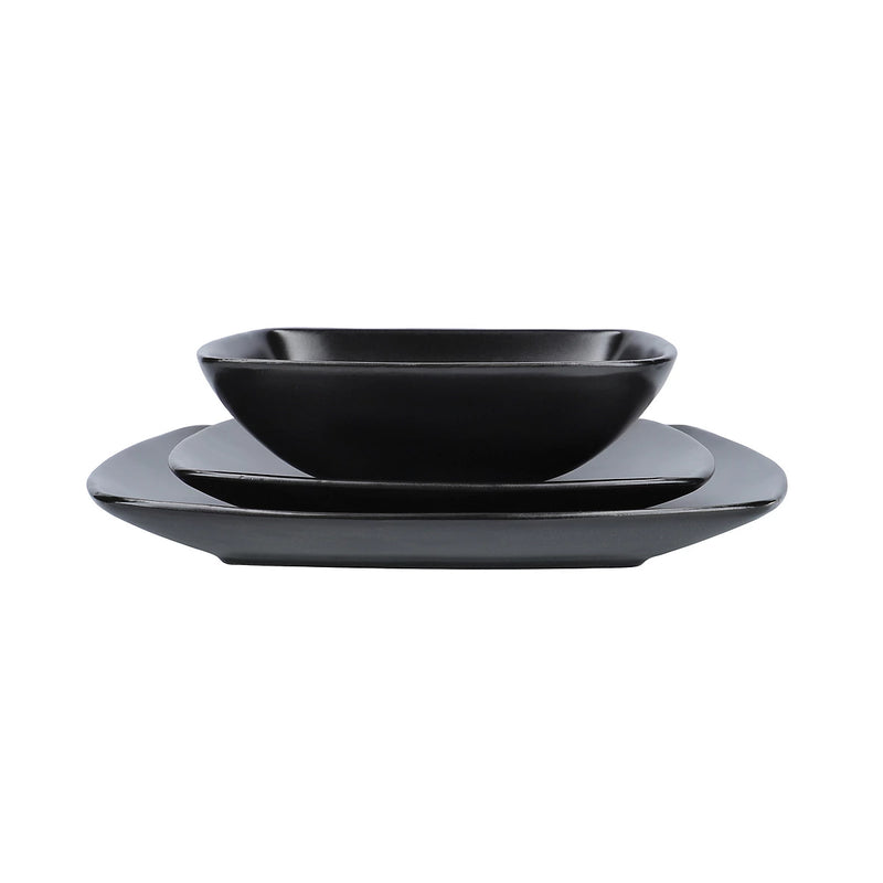 Creative Tops Raven Black Stoneware Square 12‑Piece Dinner Set
