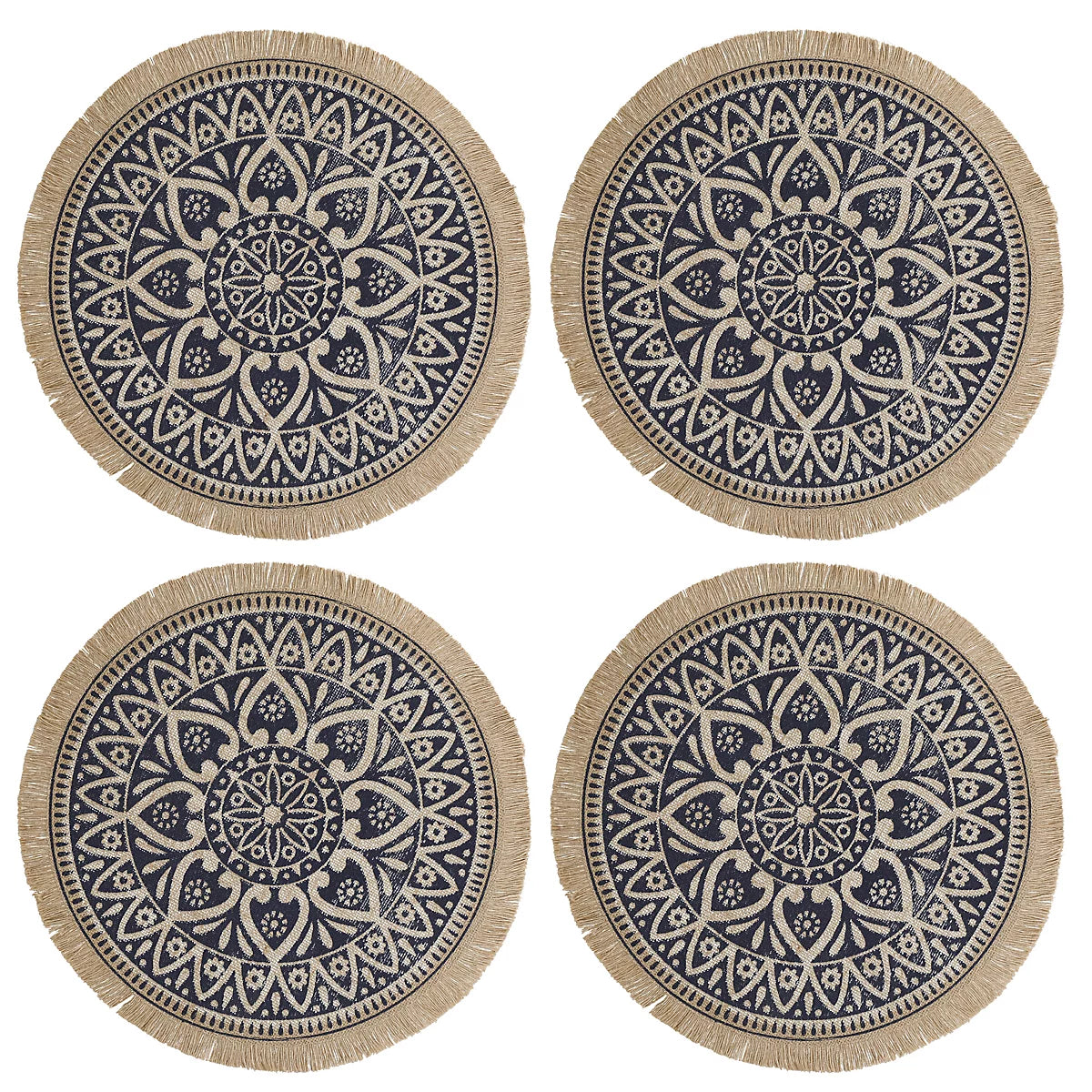 Creative Tops Jute Placemats with Mandala Design – Set of 4 (Natural & Blue)