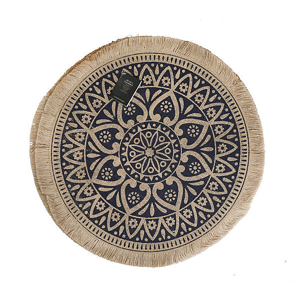 Creative Tops Jute Placemats with Mandala Design – Set of 4 (Natural & Blue)