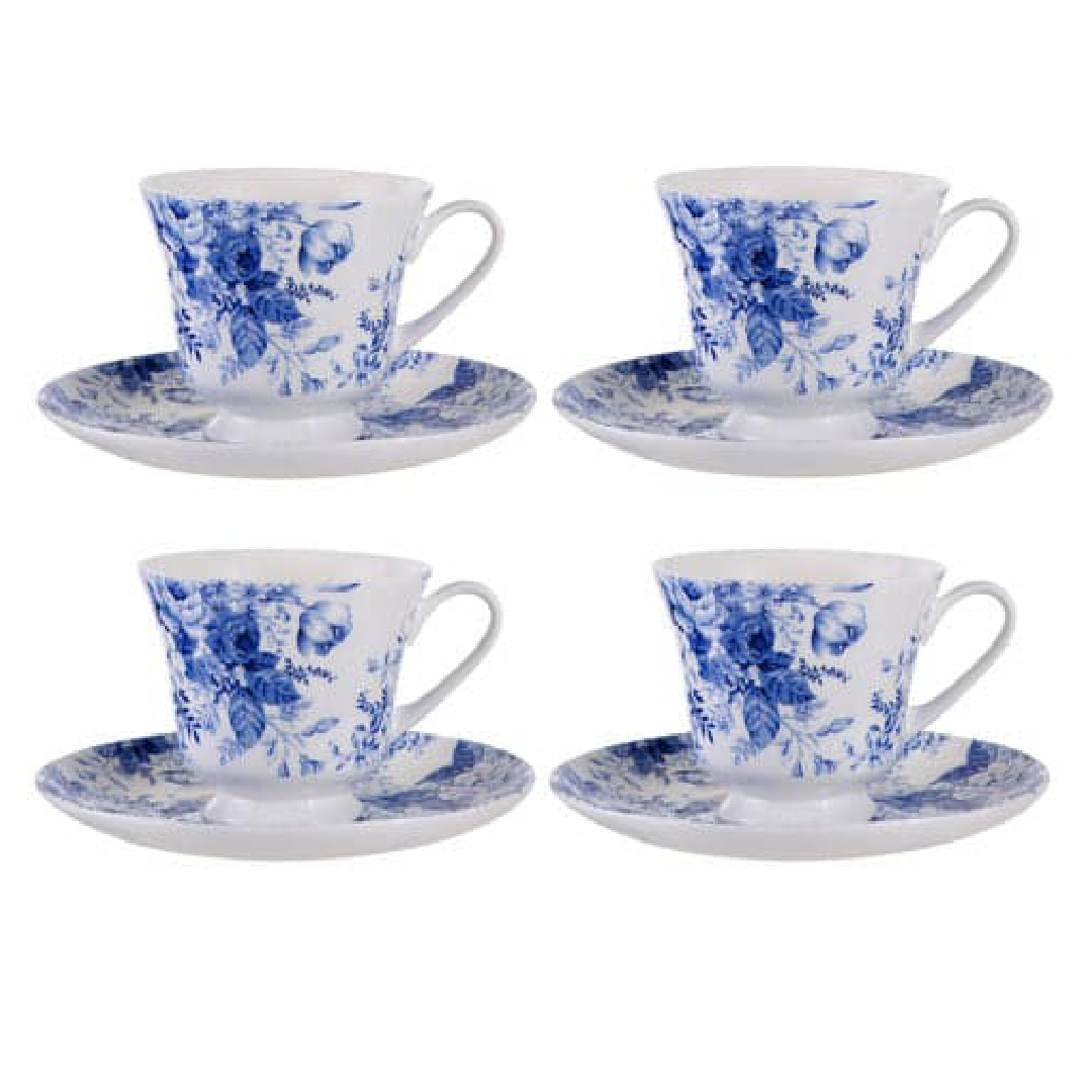 PROVINCIAL GARDEN WHITE CUP & SAUCER SET OF 4
