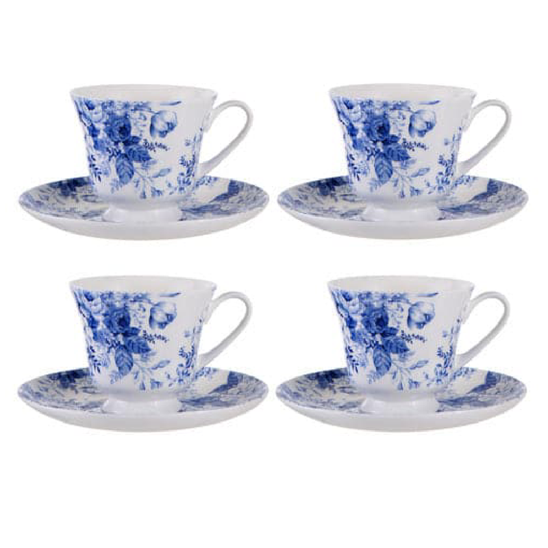 PROVINCIAL GARDEN WHITE CUP & SAUCER SET OF 4