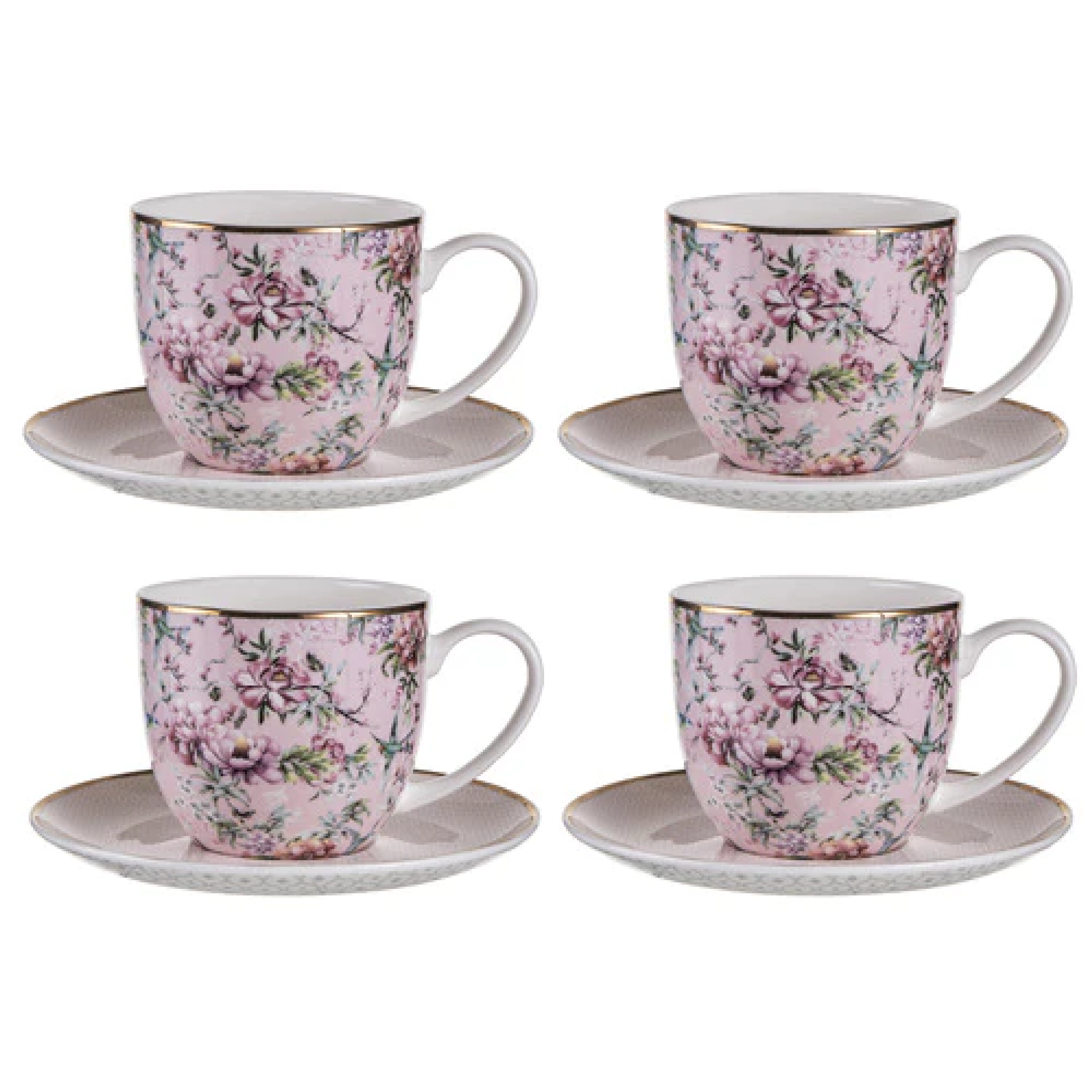 CHINOISERIE PINK CUP & SAUCER SET OF 4