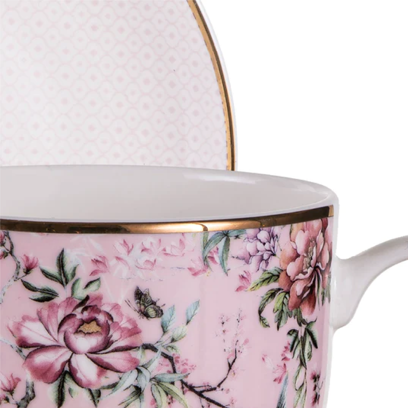 CHINOISERIE PINK CUP & SAUCER SET OF 4