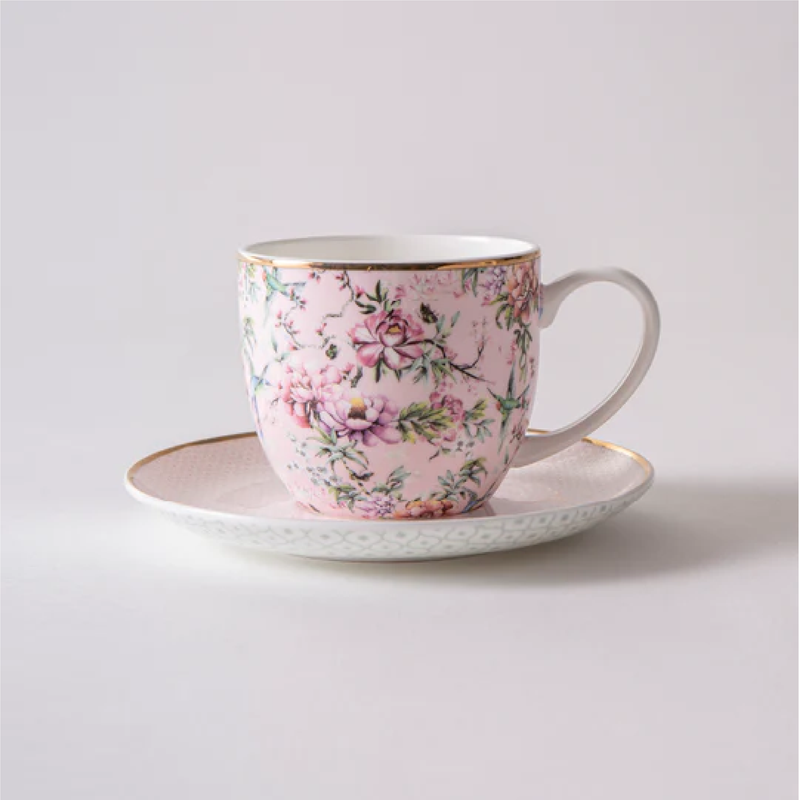 CHINOISERIE PINK CUP & SAUCER SET OF 4