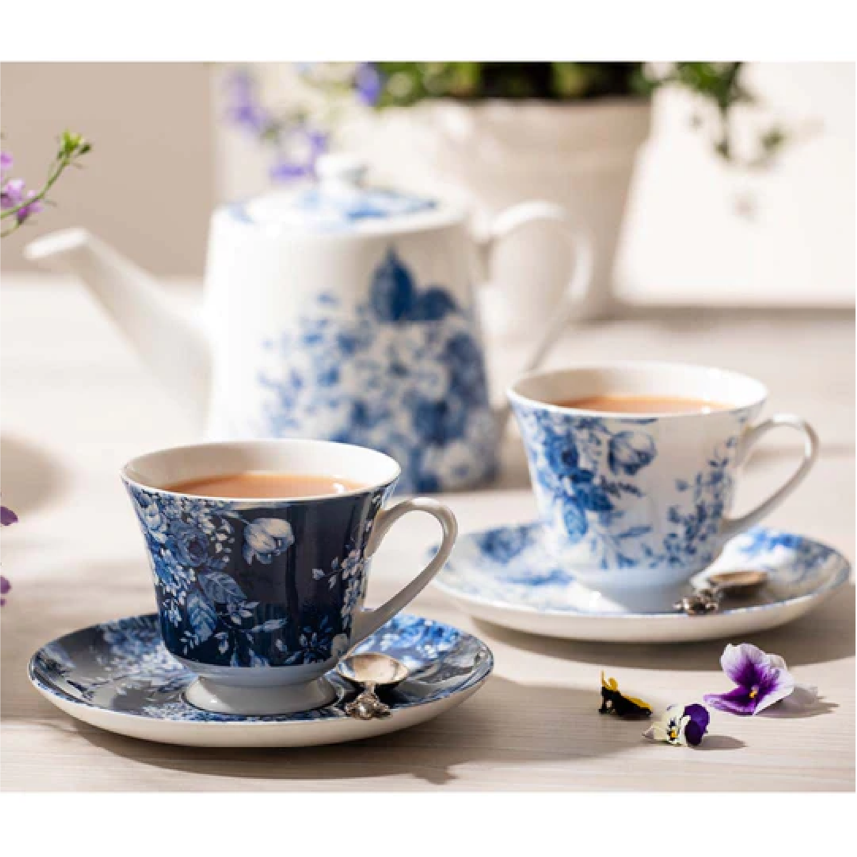 PROVINCIAL GARDEN WHITE CUP & SAUCER SET OF 4