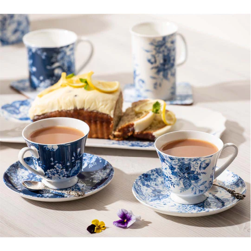PROVINCIAL GARDEN WHITE CUP & SAUCER SET OF 4