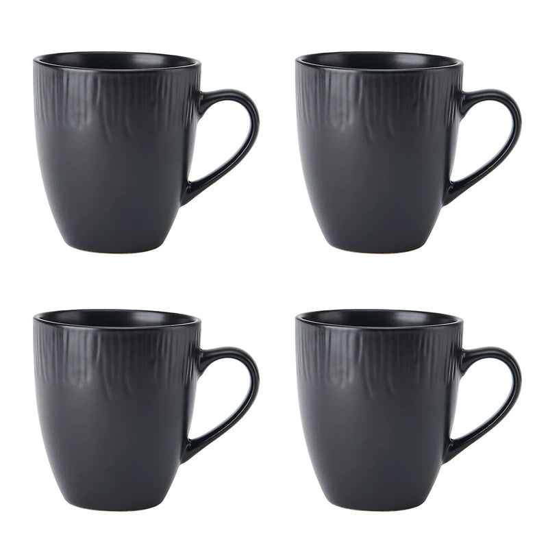 Mikasa Jardin Black Stoneware Mugs – Set of 4 (420 ml)