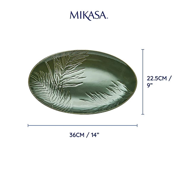 Mikasa Jardin Stoneware Oval Serving Platter – 36 cm (Green)