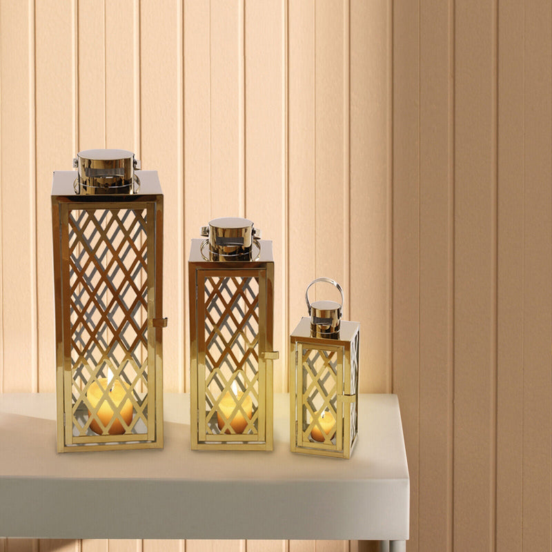 Stainless Steel Outdoor Lantern, Gold