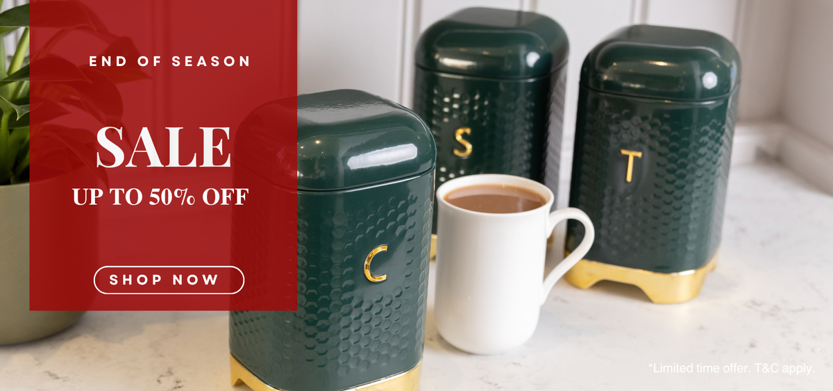 End of Season Sale, up to 50% off — green canisters