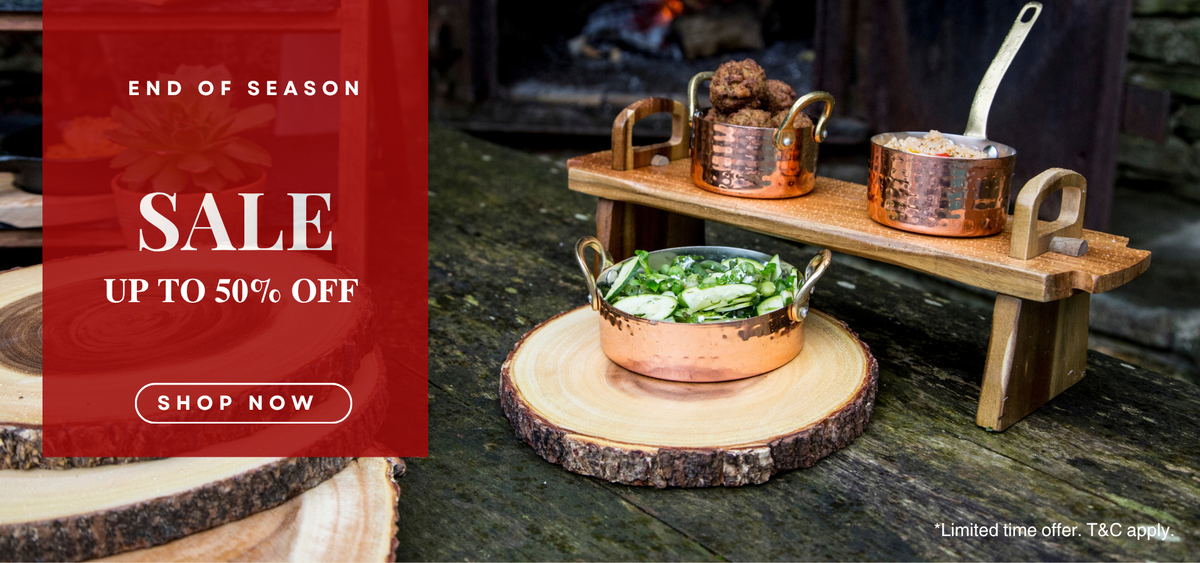 End of Season Sale, up to 50% off — copper serving pots