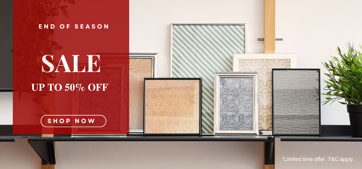 End of Season Sale, up to 50% off — picture frames