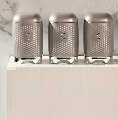 SET(COFFEE ,SUGAR &TEA CANISTER)  Lovello with Geometric Textured Finish - Shadow Grey