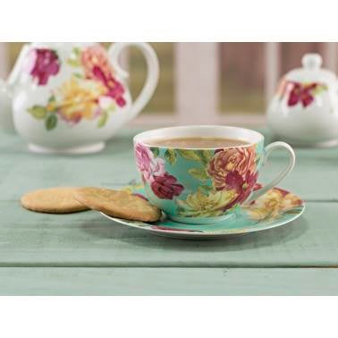 Kew Gardens Southbourne Rose Teacup And Saucer Green (β)
