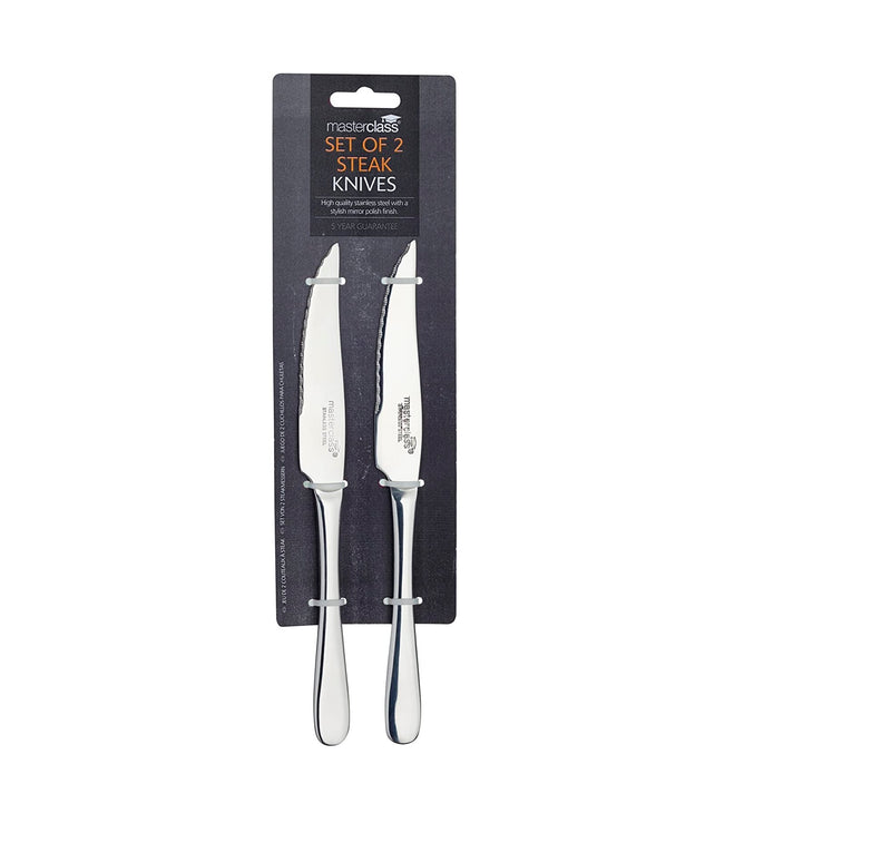 KitchenCraft-Masterclass Stainless Steel Solid Polished Set of 2 Steak Knives