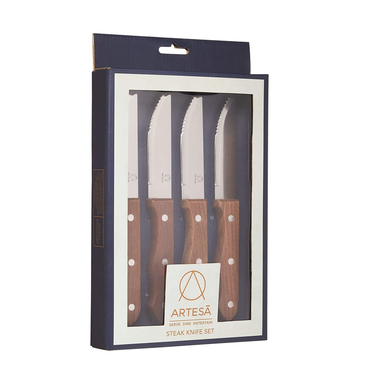Artesa Stainless Steel Steak Knives, Set of 4, Wood, Silver, 23.5 cm