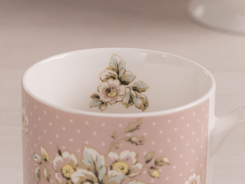 Katie Alice “Cottage Flower” Fine China Floral Polka Dot Pink Mug by Creative Tops, 330 ml (11.6 fl oz)