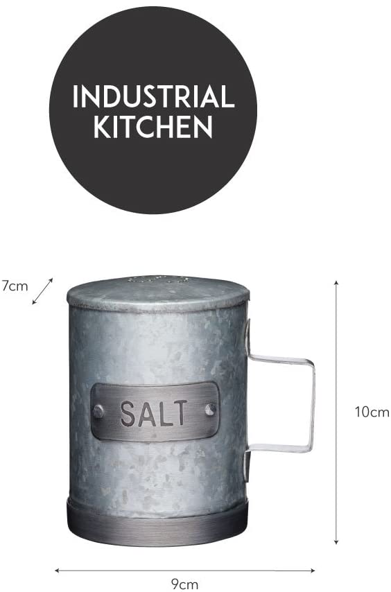KitchenCraft Industrial Kitchen Galvanised Steel Vintage-Style Salt Shaker, 9 x 7 x 10 cm (3.5" x 3" x 4")