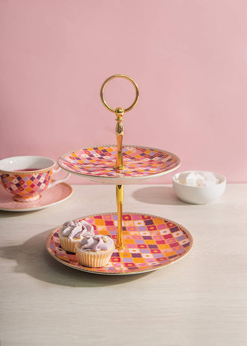 Maxwell & Williams Teas & C’s Kasbah Cake Stand in Gift Box, Porcelain, Rose, 2 Tiers