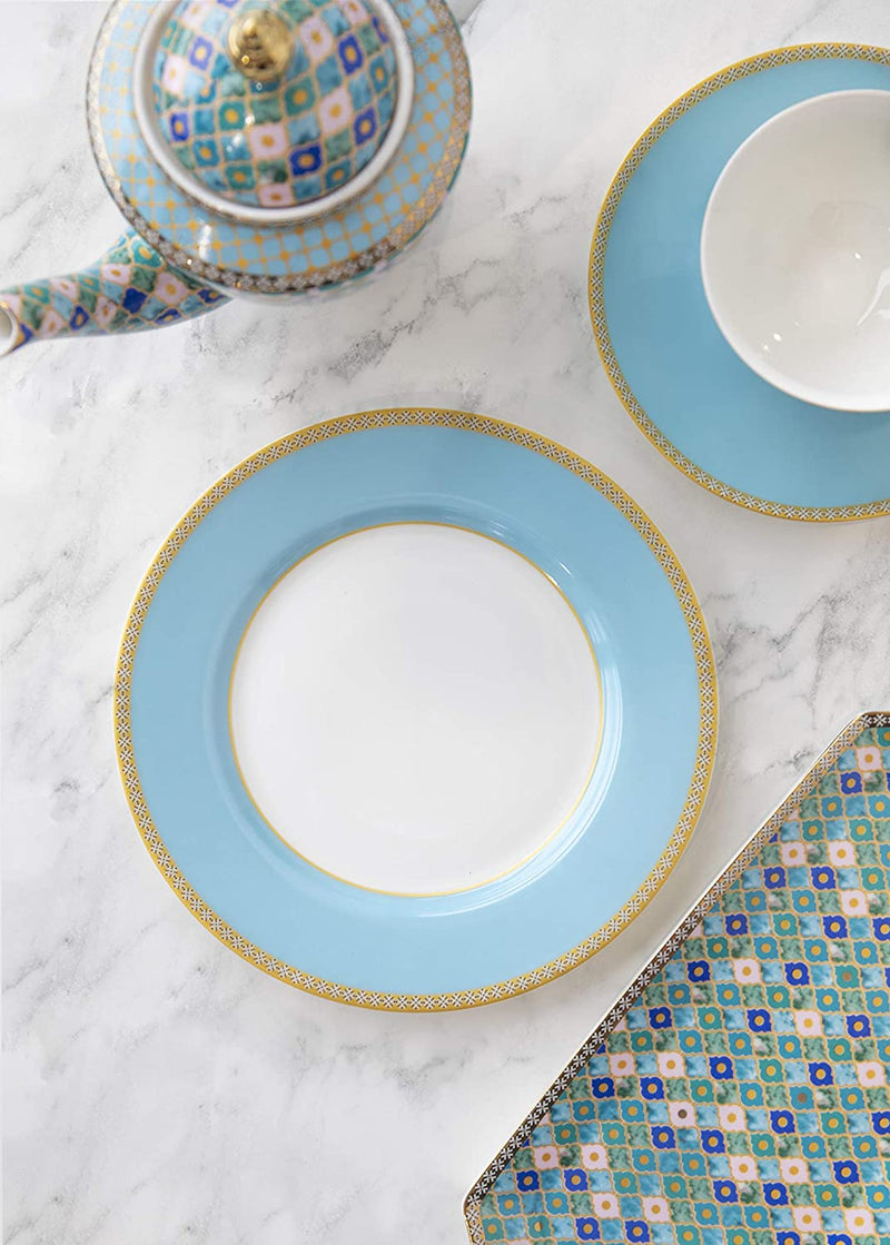 Maxwell & Williams Teas & C’s Kasbah Cake Plate in Gift Box, Classic Rim Style, Porcelain, Turquoise, 19.5 cm