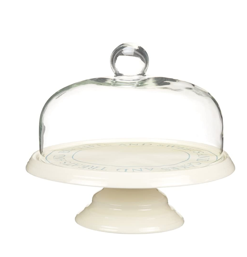 Kitchen Craft 29 cm Classic Collection Ceramic Cake Stand with Domed Glass Lid in Gift Box