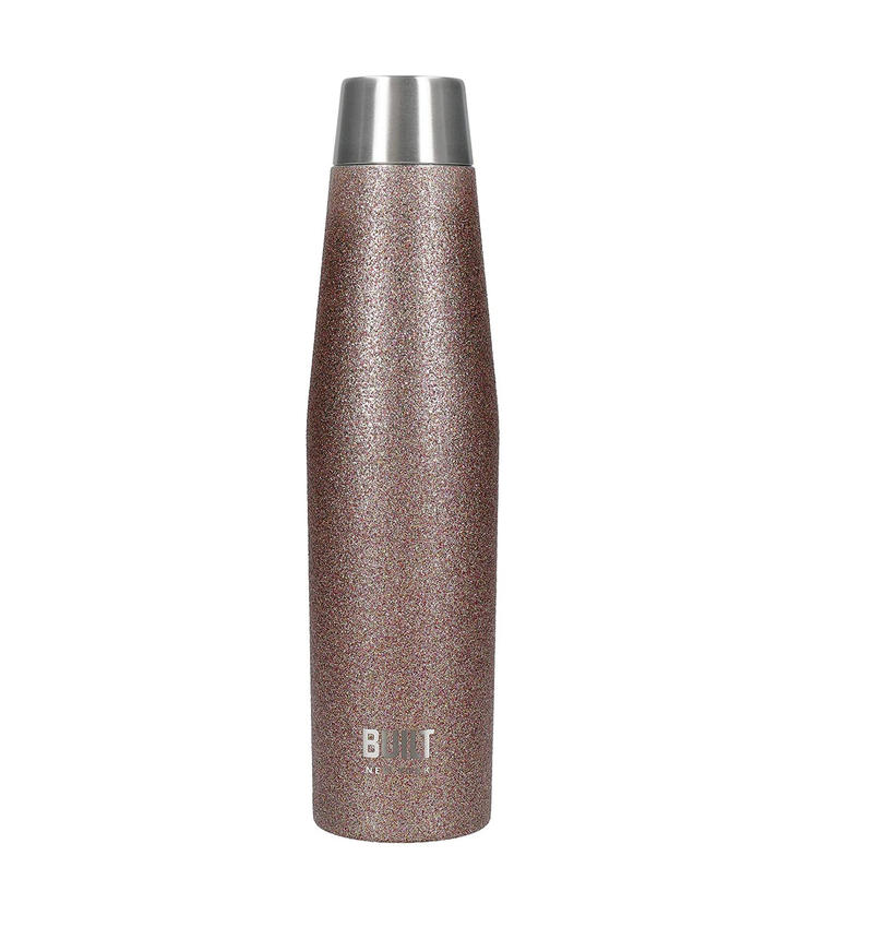 Built Apex Insulated Water Bottle with Leakproof Ideal Seal Lid, Sweatproof 100% Reusable BPA Free 18/10 Stainless Steel Flask, Rose Gold Glitter, 540ml