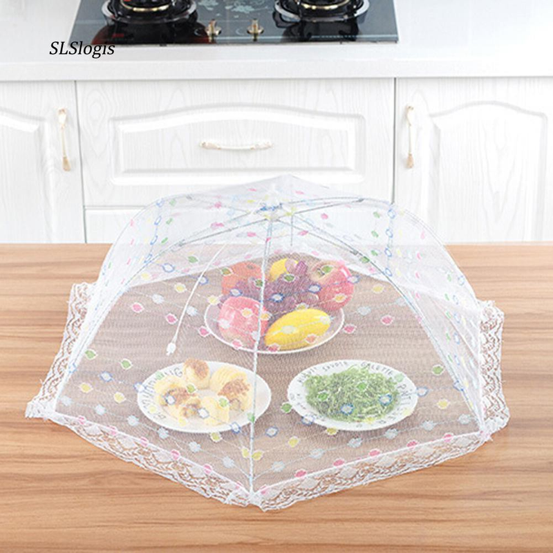 KitchenCraft Collapsible Cake Cover Mesh, 41 cm Pop Up Net Food Protector Umbrella with Vintage Rose Design