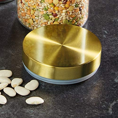 KitchenCraft MasterClass Airtight Glass Food Storage Jar with Brass Lid, Transparent, 1 L (1.75 Pints)