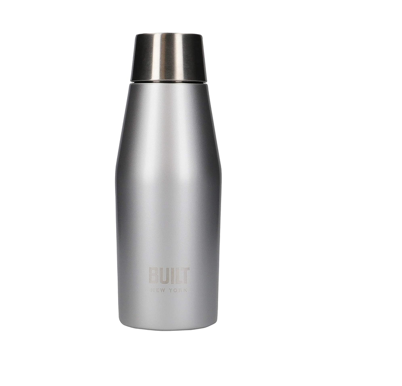 BUILT Apex Insulated Water Bottle w/ Leakproof Perfect Seal Lid, Sweatproof 100 percent Reusable BPA Free 18/10 Stainless Steel Flask, Silver, 330ml
