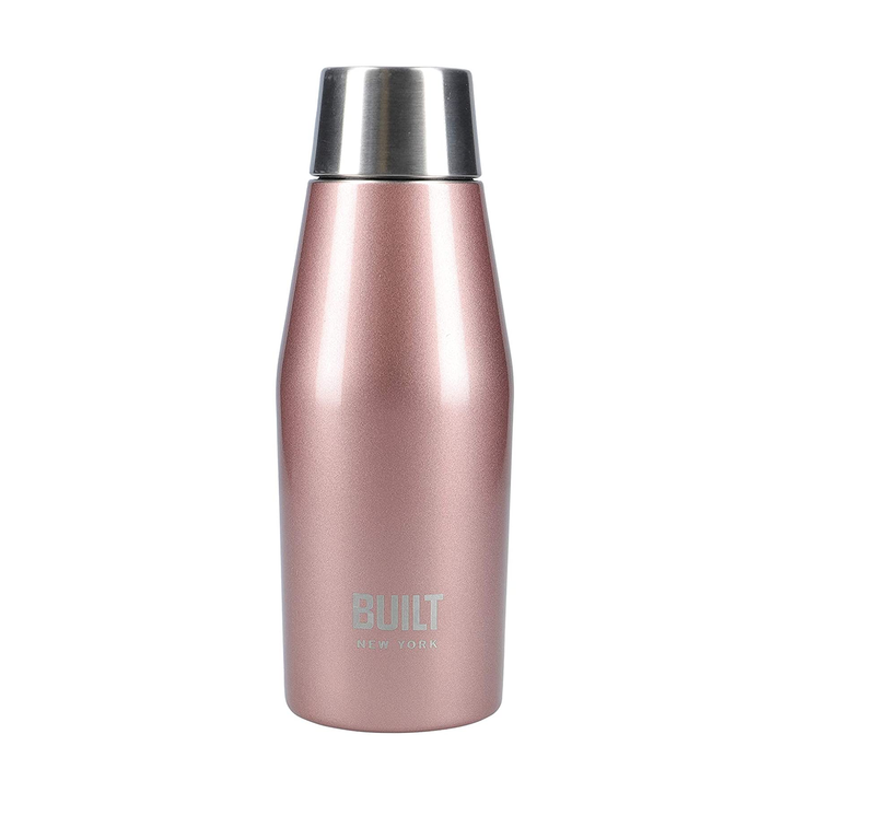 BUILT Apex Insulated Water Bottle w/ Leakproof Perfect Seal Lid, Sweatproof 100% Reusable BPA Free 18/10 Stainless Steel Flask, Rose Gold, 330 ml