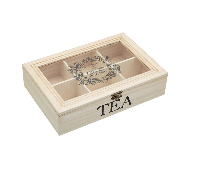 KitchenCraft Le’Xpress Wooden Tea Chest, 6 Compartments, 26 x 17 x 6 cm