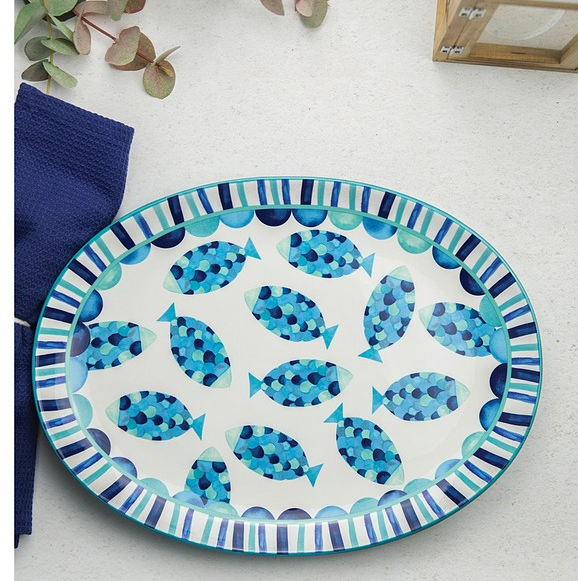 Maxwell & Williams Reef 40cm x 30cm Oval Shaped Ceramic Platter Servingware Blue