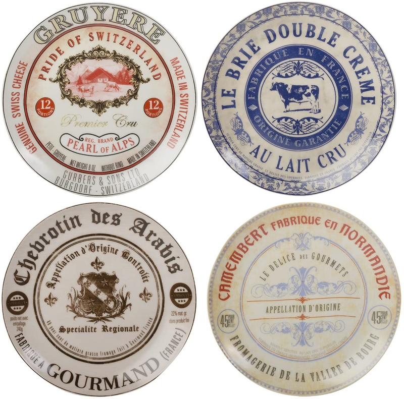 “Gourmet Cheese” Set of 4 Ceramic Side Plates, 19.1 cm (7½")