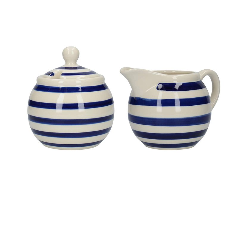 London Pottery JY18LT47 Milk Jug and Sugar Bowl Set with Striped Design, Stoneware