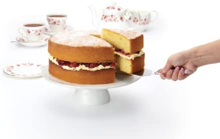 KitchenCraft Sweetly Does It White Cake Stand in Gift Box, Porcelain, 30.5 x 30.5 x 10 cm & KitchenCraft MasterClass MCPIESERV Cake Slice and Pie Server, Stainless Steel, Silver
