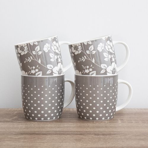 Kitchen Craft Barrel Mug Set Of 4 Grey Dot Floral